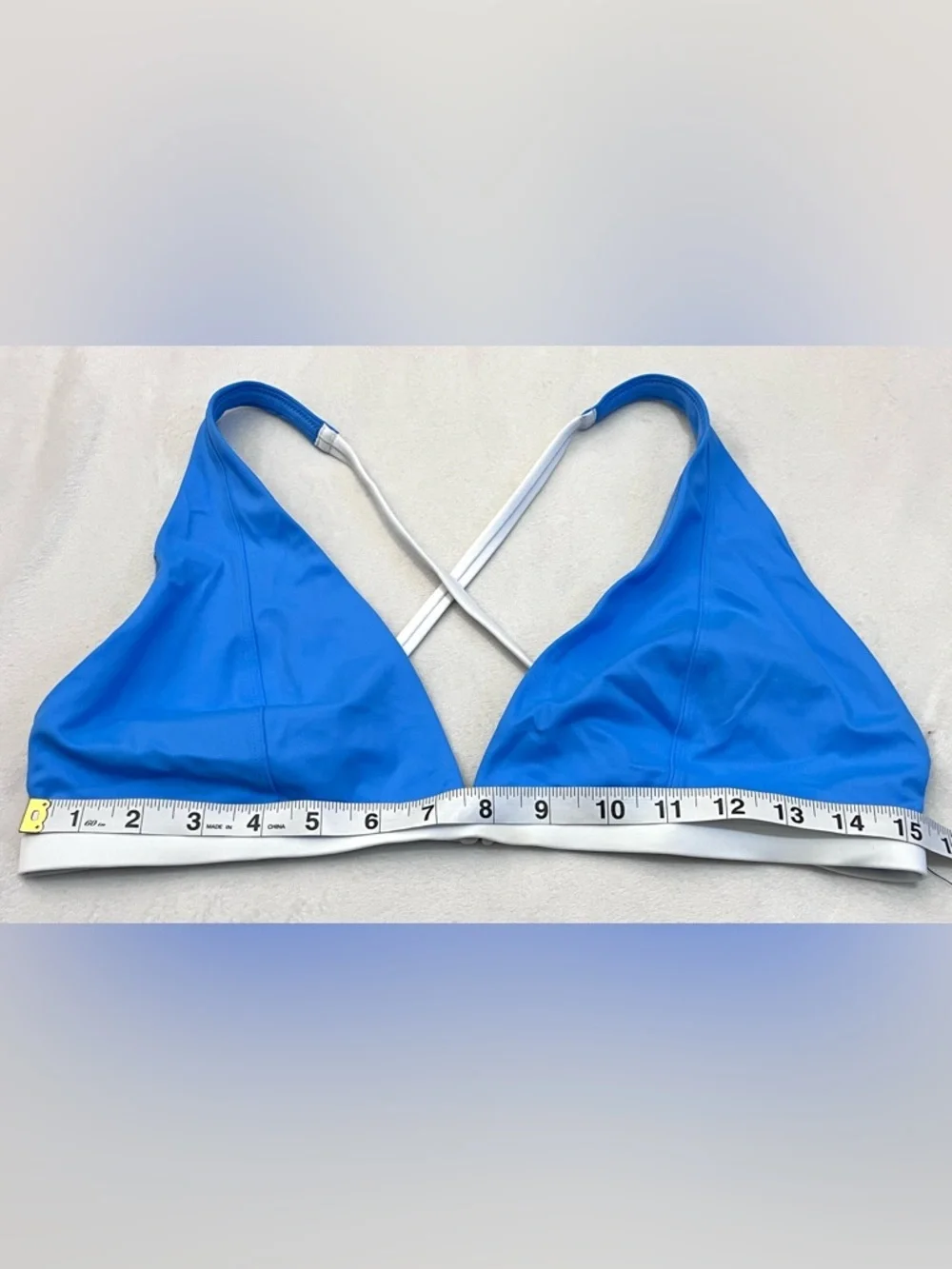 Fabletics Bright Blue Plunge Swim Top Bralette with White Band Bikini Top